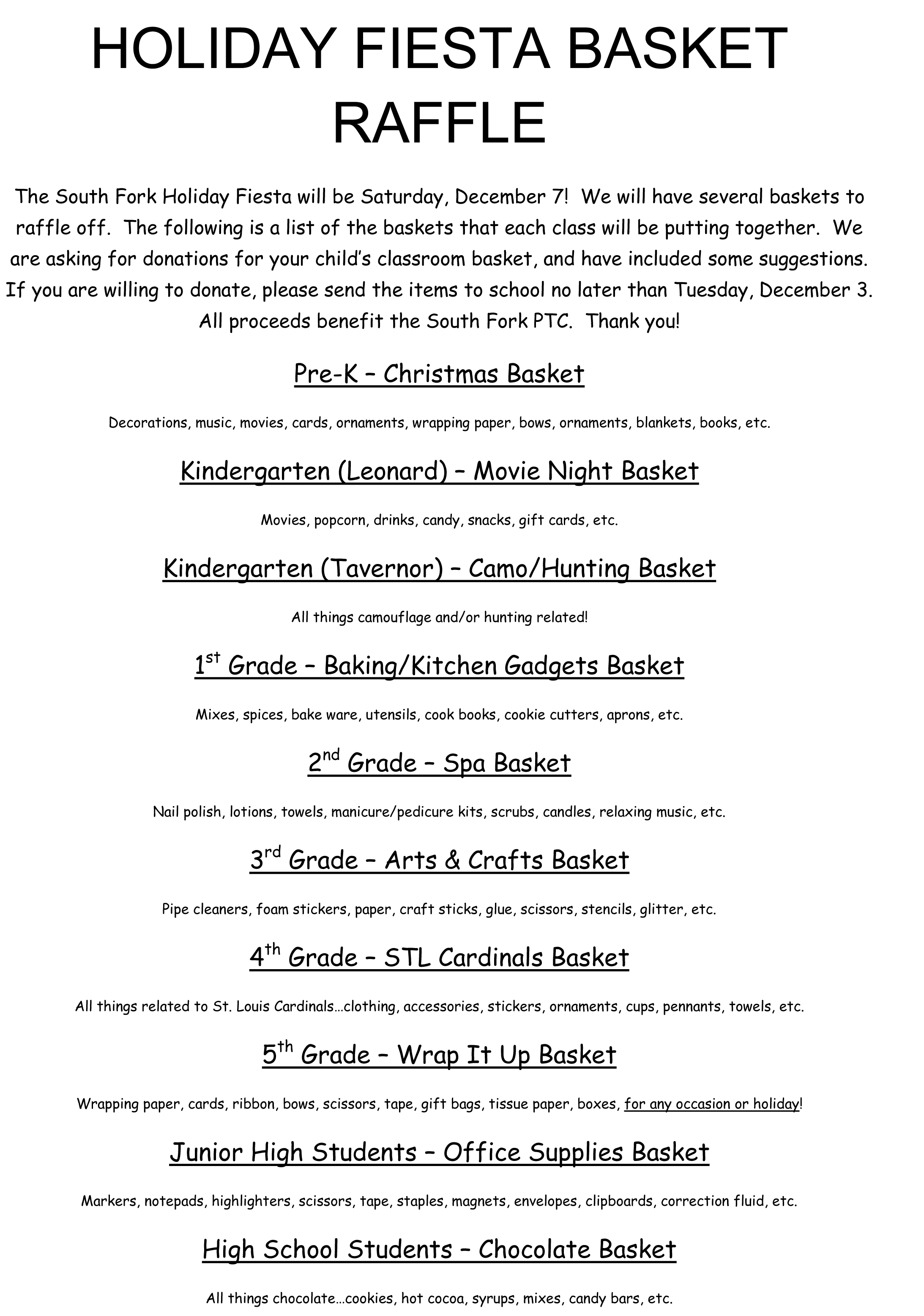 South Fork School District 14 - Holiday Fiesta & Basket Raffle 